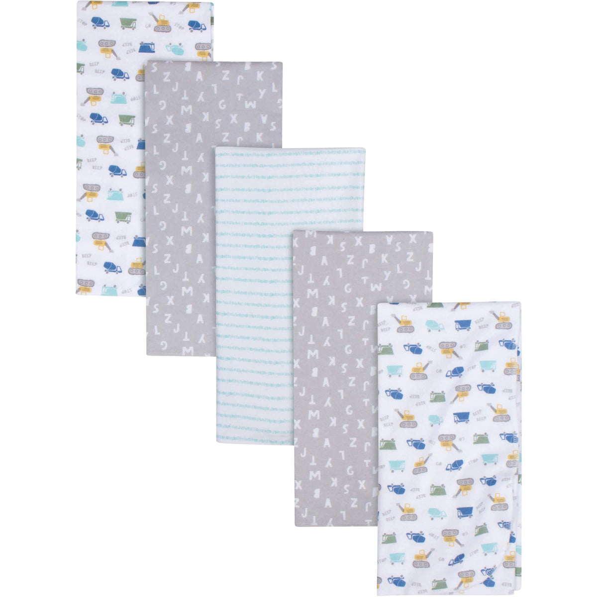 5-Pack Baby Boys Construction Trucks Flannel Receiving Blankets-Gerber Childrenswear