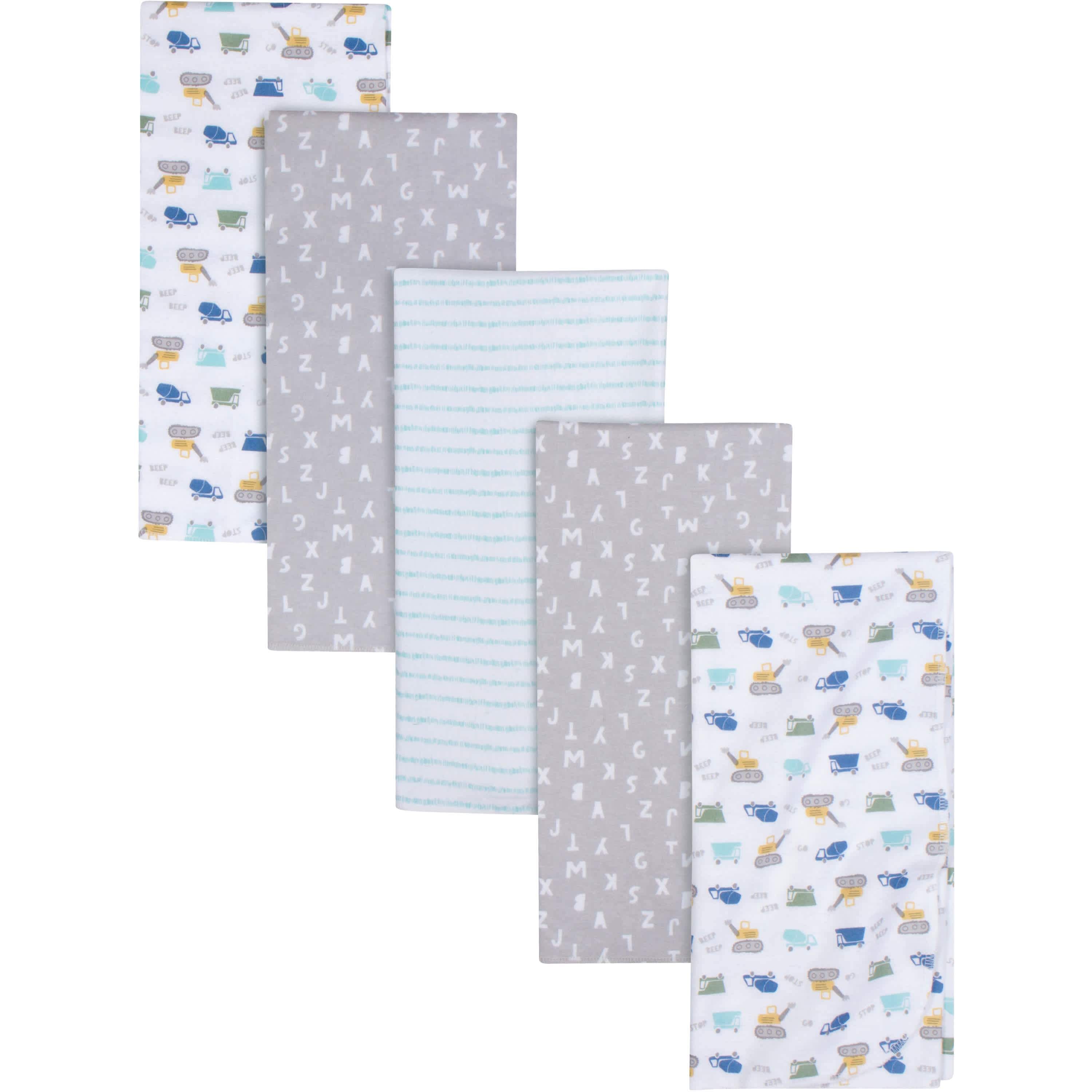5-Pack Baby Boys Construction Trucks Flannel Receiving Blankets-Gerber Childrenswear