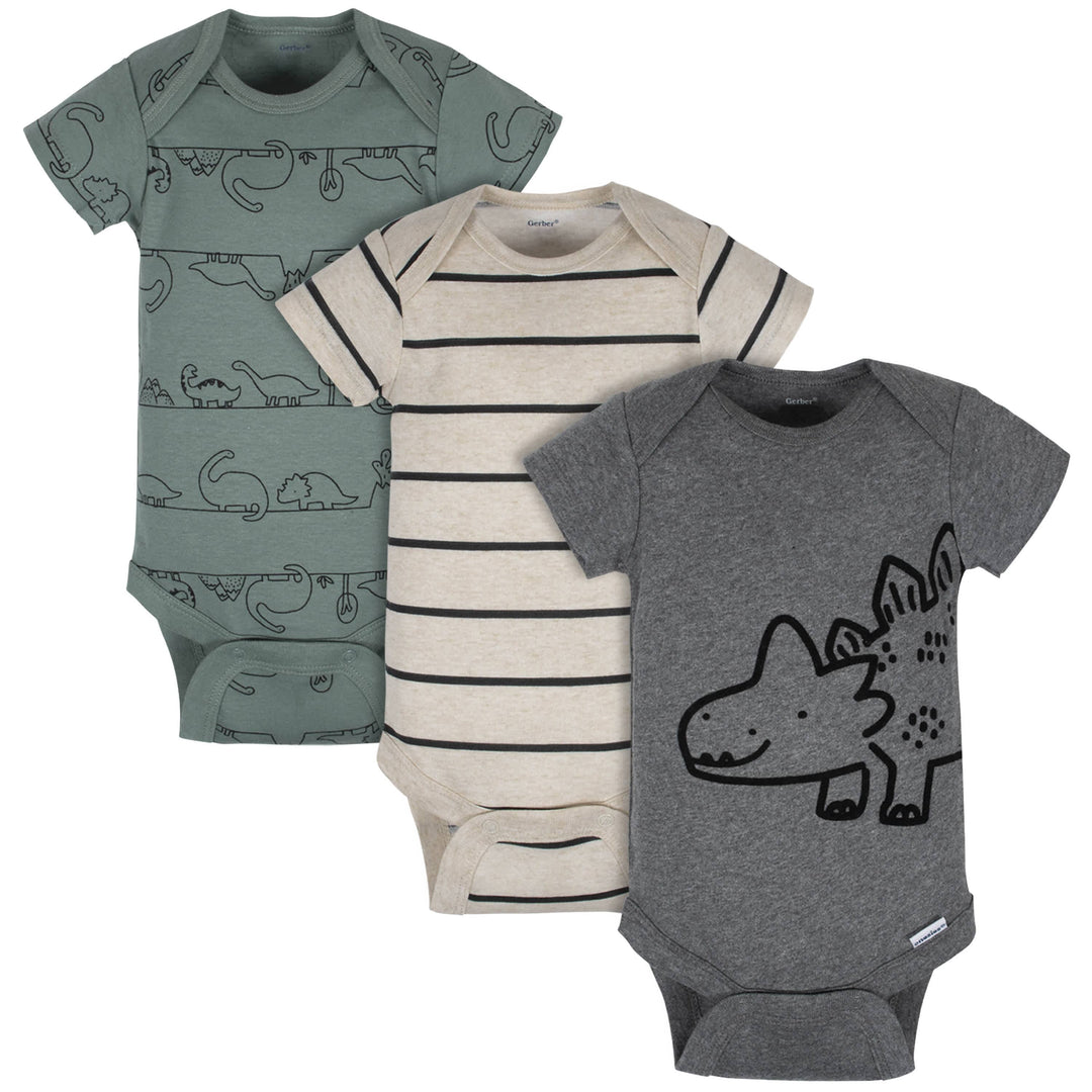 3-Pack Baby Boys Dinosaur Short Sleeve Onesies® Bodysuits-Gerber Childrenswear