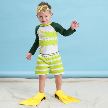 2-Piece Baby Boys UPF 50+ Later Gator Rash Guard & Swim Trunks Set