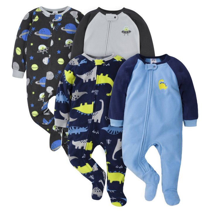 4-Pack Baby & Toddler Boys Space & Dinos Fleece Pajamas