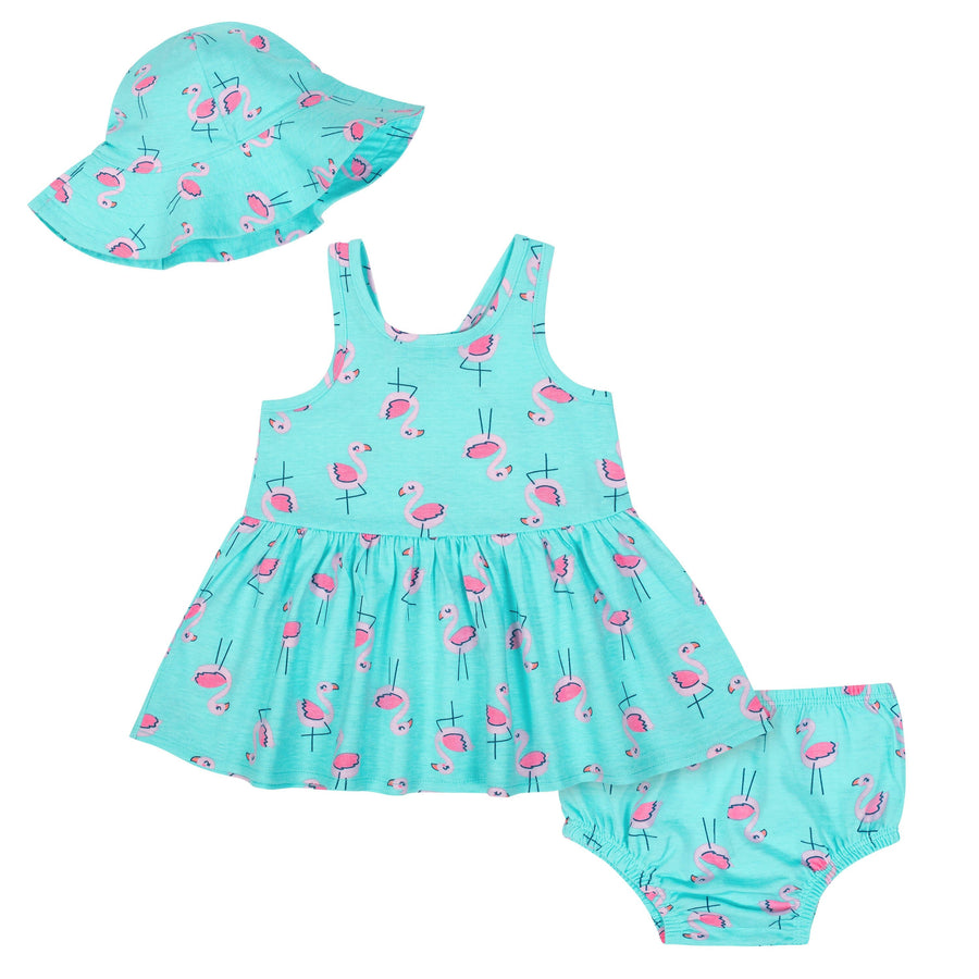Gerber Girls' Toddler 3-Piece Dress Set, Pink Flamingo-Gerber Childrenswear