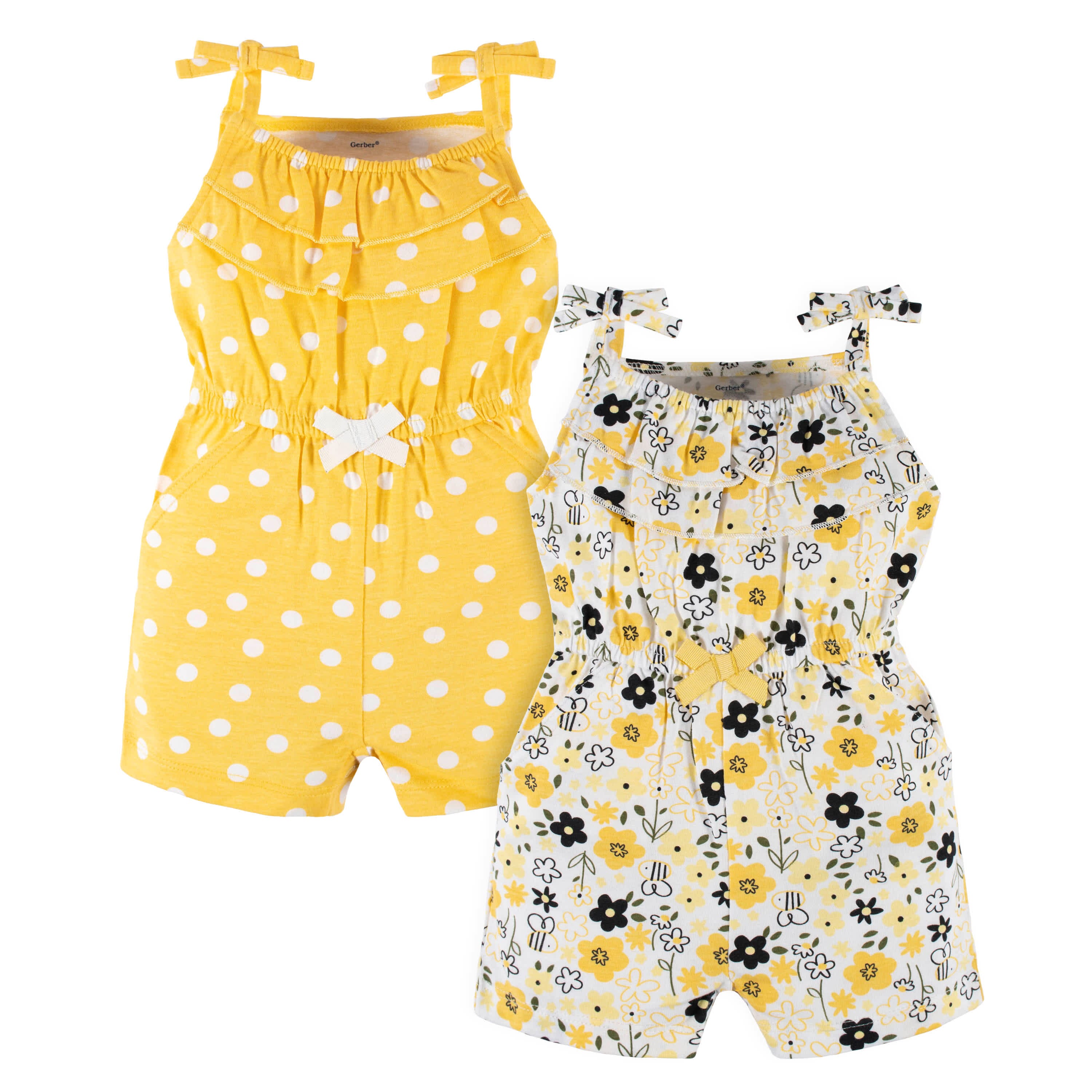 2-Pack Baby & Toddler Girls Bee Garden Tank Rompers-Gerber Childrenswear