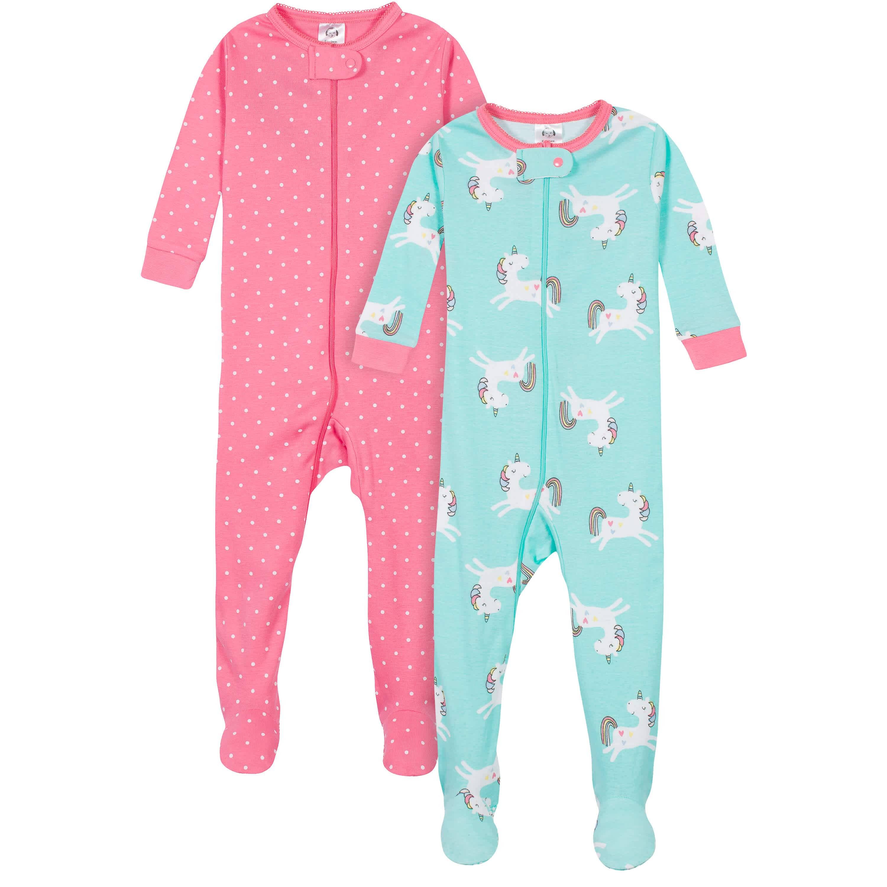 2-Pack Baby & Toddler Girls Unicorns Snug Fit Footed Cotton Pajamas-Gerber Childrenswear