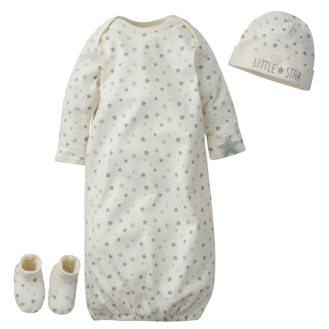 Gerber® 3-Piece Baby Little Star Organic Gown, Cap & Booties Starter Set-Gerber Childrenswear