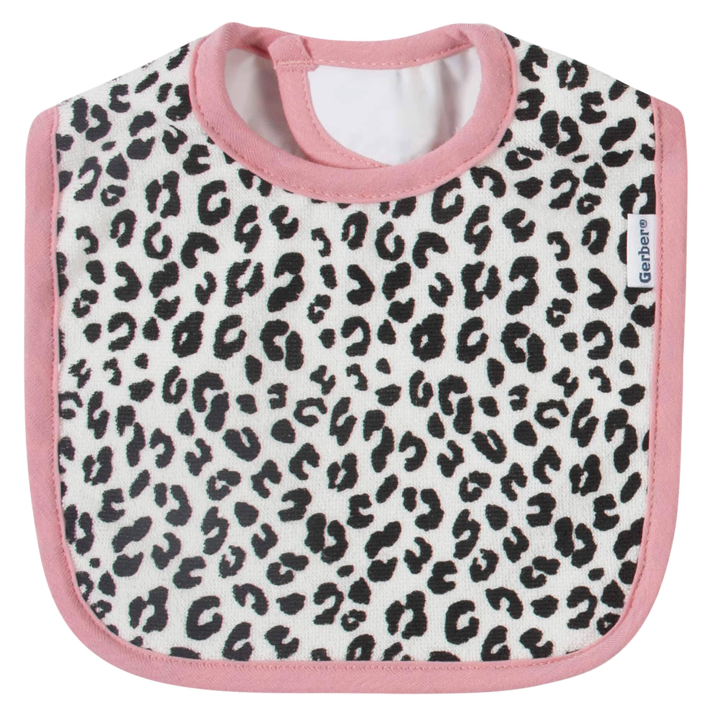 7-Piece Baby Girls Leopard Terry Bibs & Terry Burp Cloths Set-Gerber Childrenswear