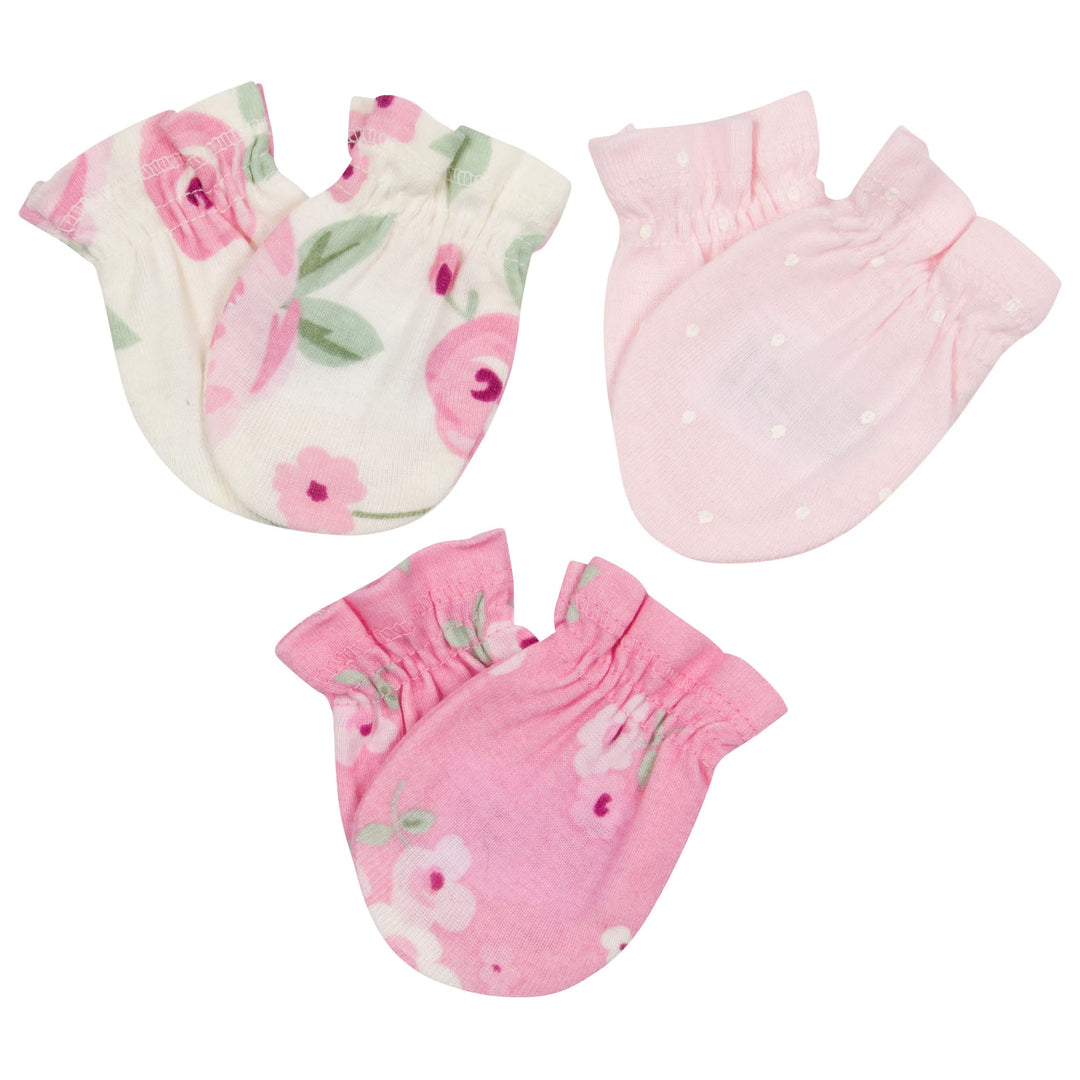 3-Pack Baby Girls Floral No Scratch Mittens