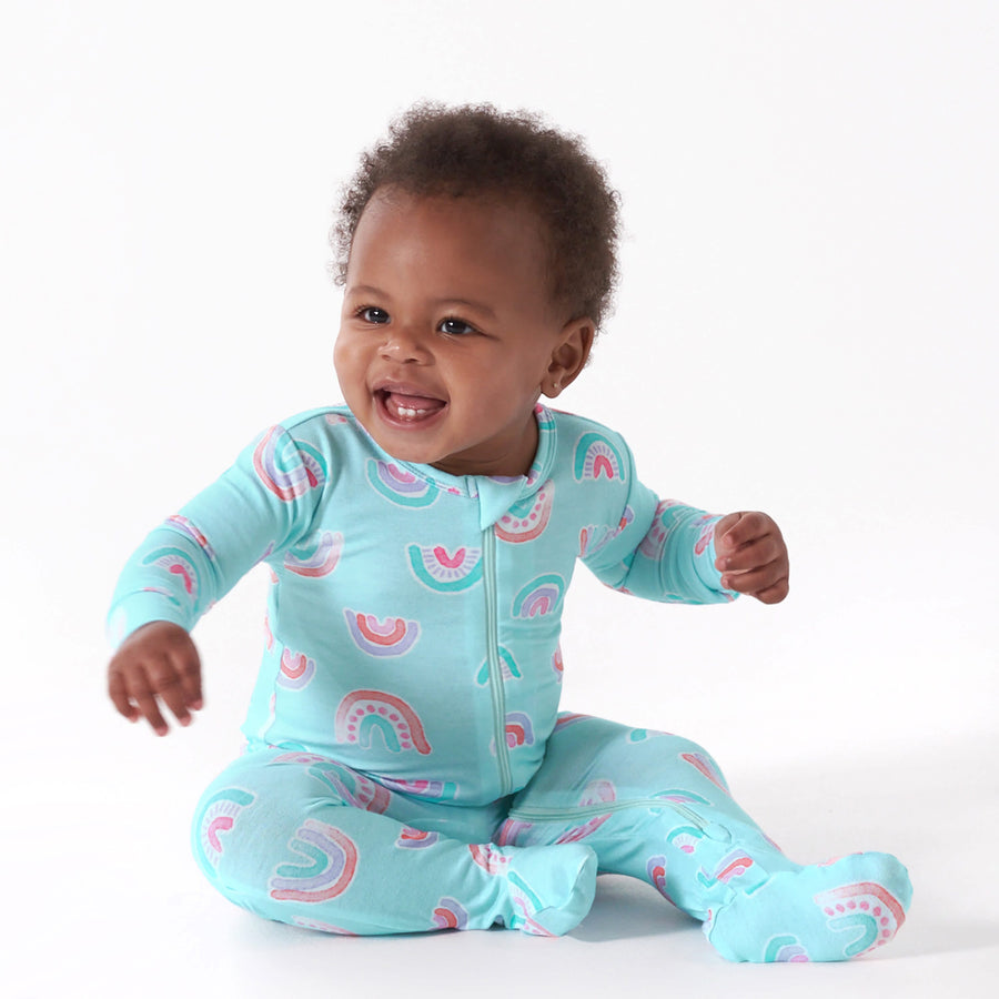 Baby & Toddler Girls Rainbow Buttery-Soft Viscose Made from Eucalyptus Snug Fit Footed Pajamas