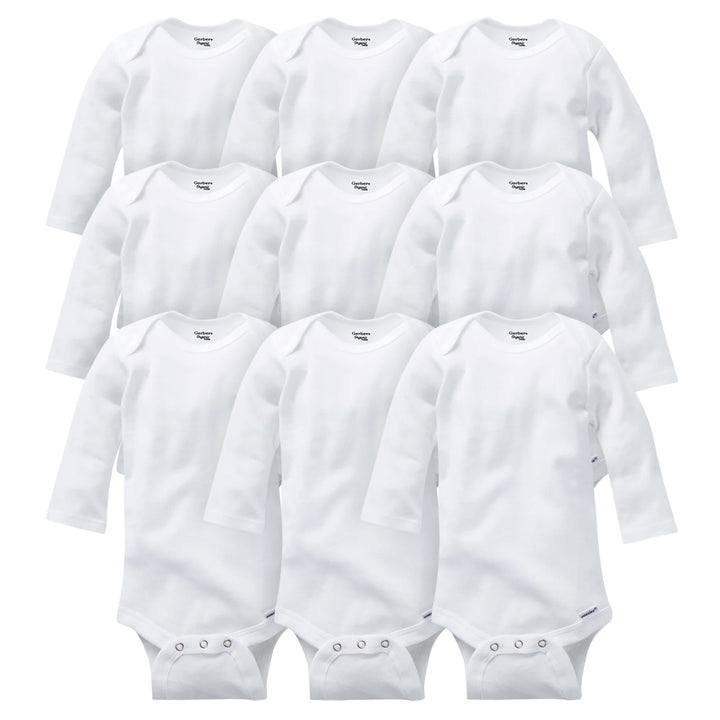 9-Pack Baby Neutral White Long Sleeve Organic Onesies® Bodysuits