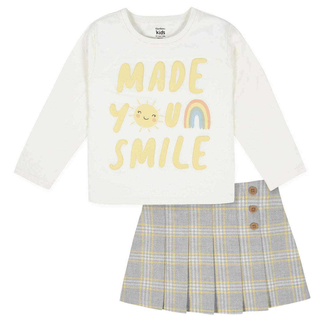 2-Piece Infant & Toddler Girls Mustard Plaid Tee & Skirt Set