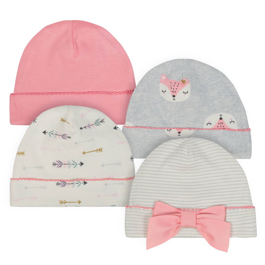 Baby Girl 4-pack Fox Infant Caps-Gerber Childrenswear