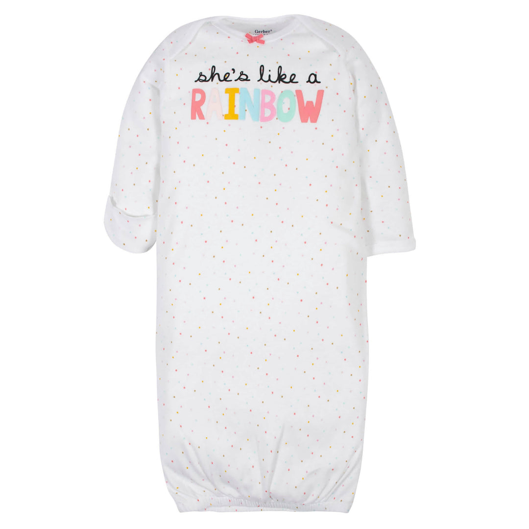 3-Pack Baby Girls Rainbow Organic Gowns