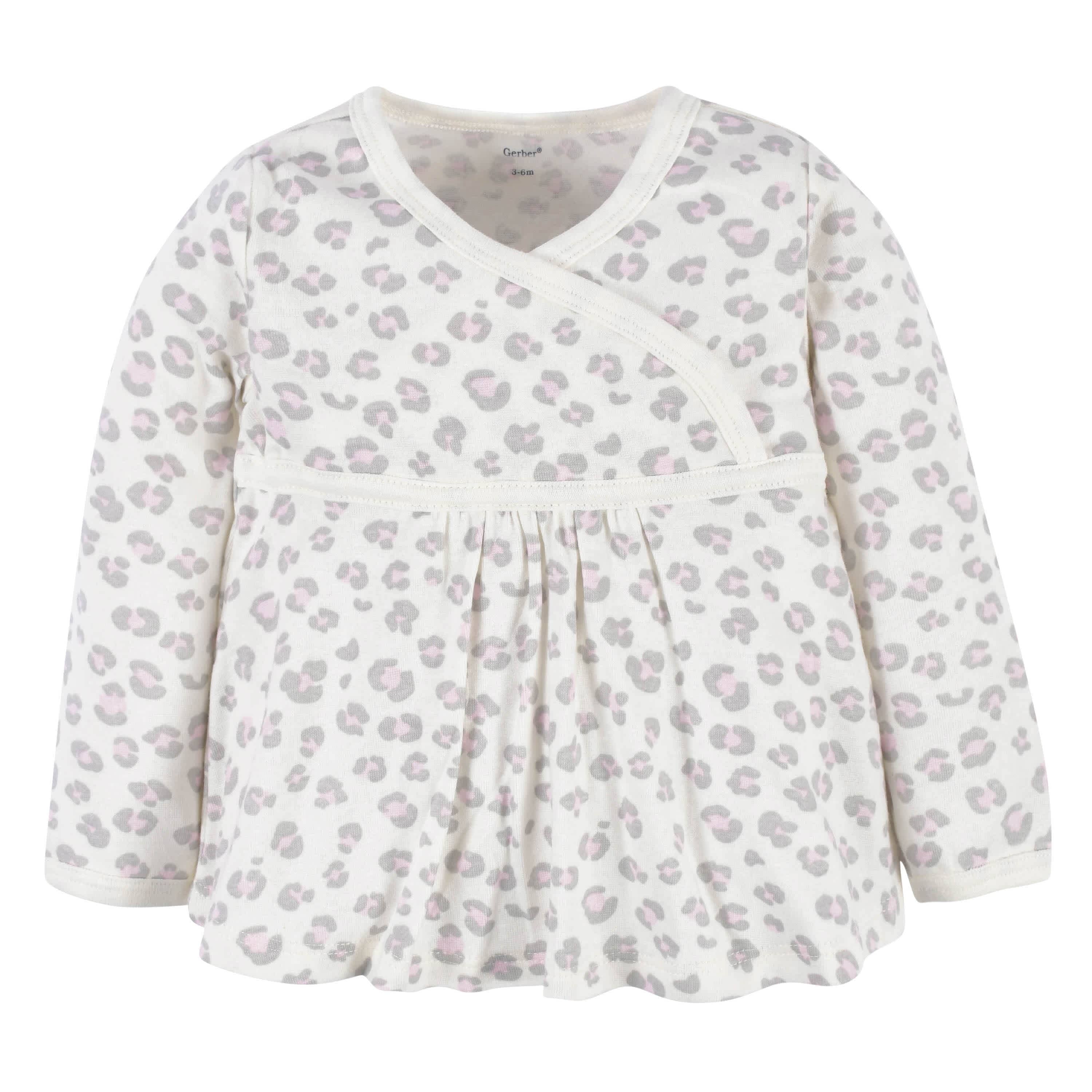 3-Piece Baby Girls Comfy Stretch Floral Leopard Long Sleeve Shirt, Footed Pant, & Cap Set-Gerber Childrenswear