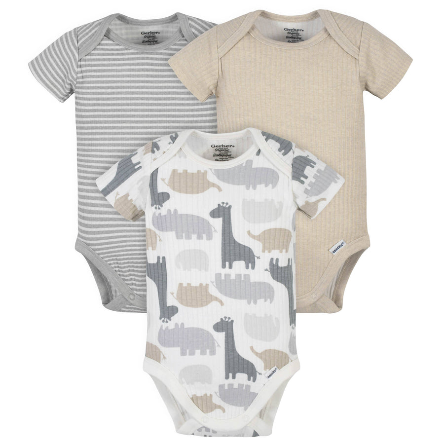 3-Pack Organic Baby Boys Jungle Short Sleeve Onesies® Bodysuits-Gerber Childrenswear