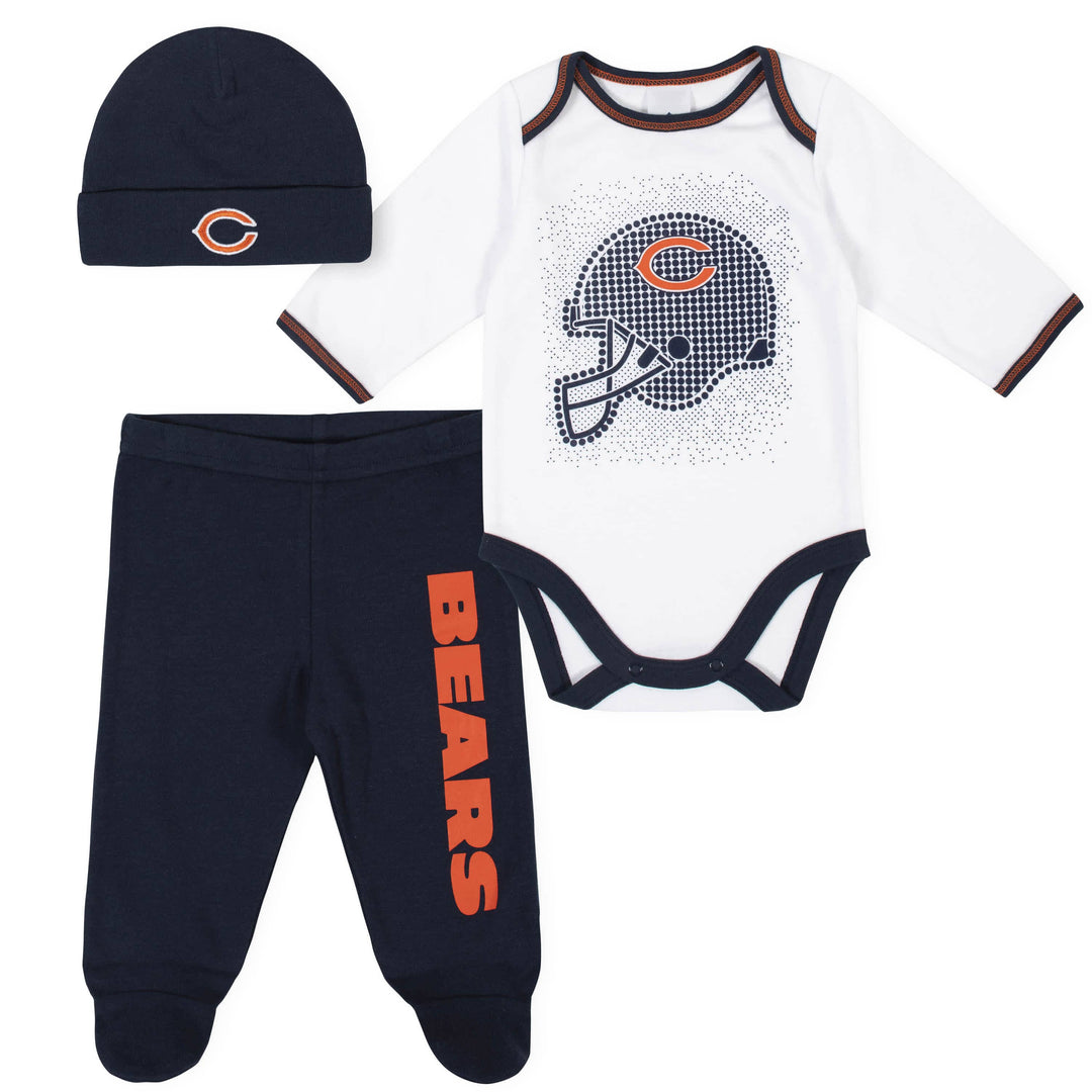 Chicago Bears 3-Piece Baby Boys Bodysuit, Pant, and Cap Set-Gerber Childrenswear