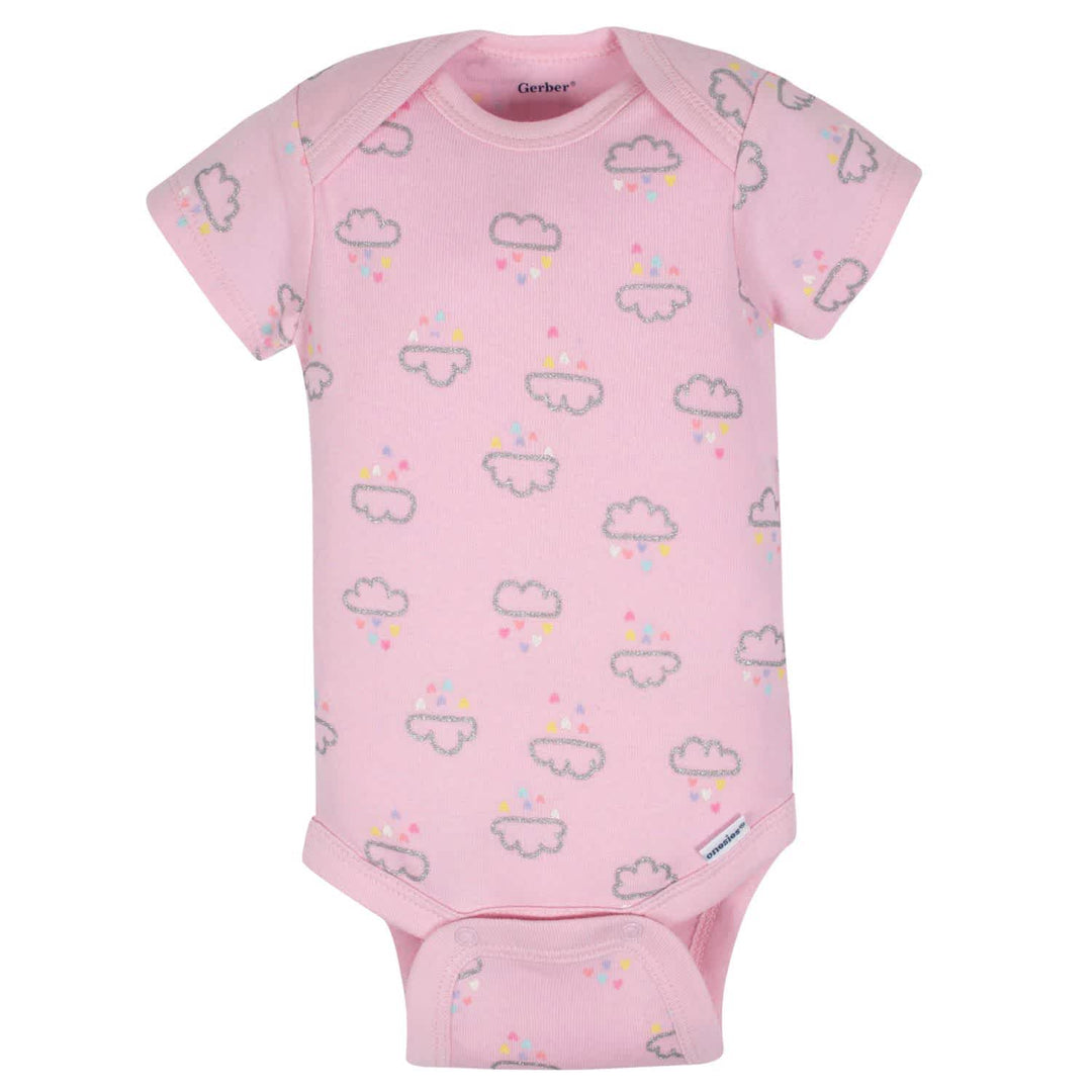 Organic 3-Pack Baby Girls Clouds Short Sleeve Onesies® Bodysuits-Gerber Childrenswear