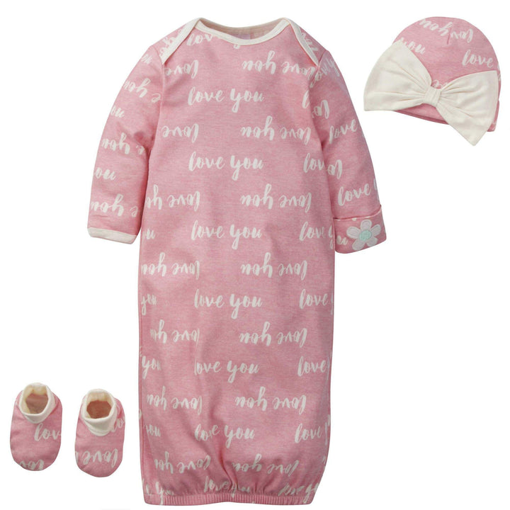 Gerber® 3-Piece Baby Girls "Love you" Organic Gown, Cap & Booties Starter Set-Gerber Childrenswear