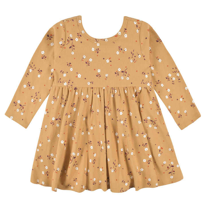 2-Pack Infant & Toddler Girls Mustard Floral Long Sleeve Dresses