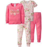 4-Piece Infant & Toddler Girls Rose Snug Fit Cotton Pajamas-Gerber Childrenswear
