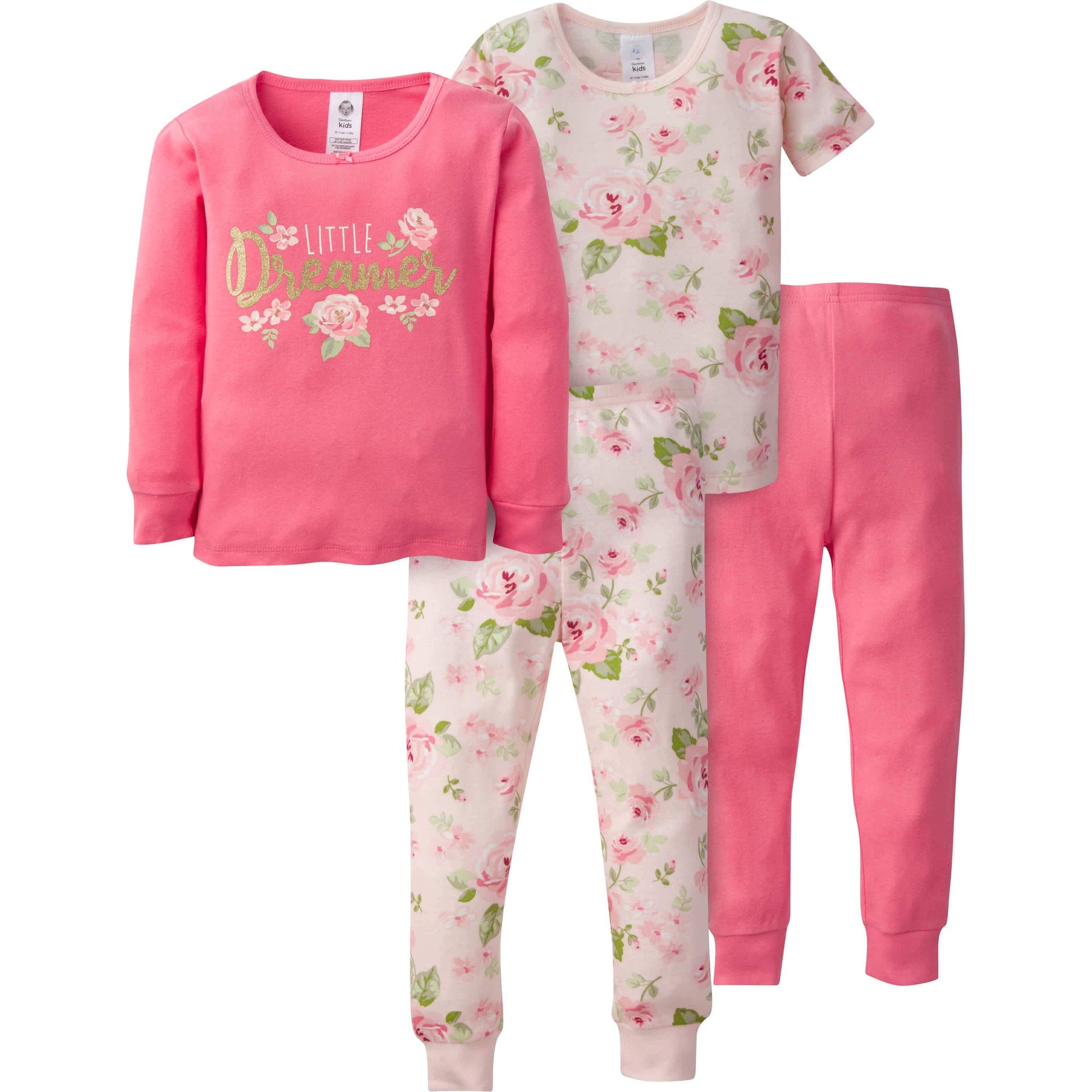 4-Piece Infant & Toddler Girls Rose Snug Fit Cotton Pajamas-Gerber Childrenswear