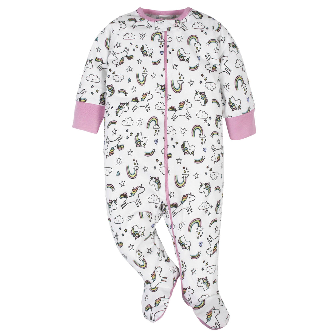 4-Pack Baby Girls Unicorns Sleep N' Plays-Gerber Childrenswear