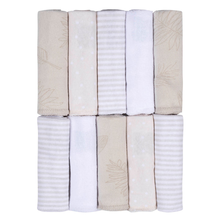 10-Pack Baby Neutral Natural Leaves Washcloths