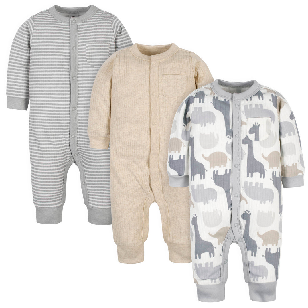 3-Pack Organic Baby Boys Jungle Coveralls-Gerber Childrenswear