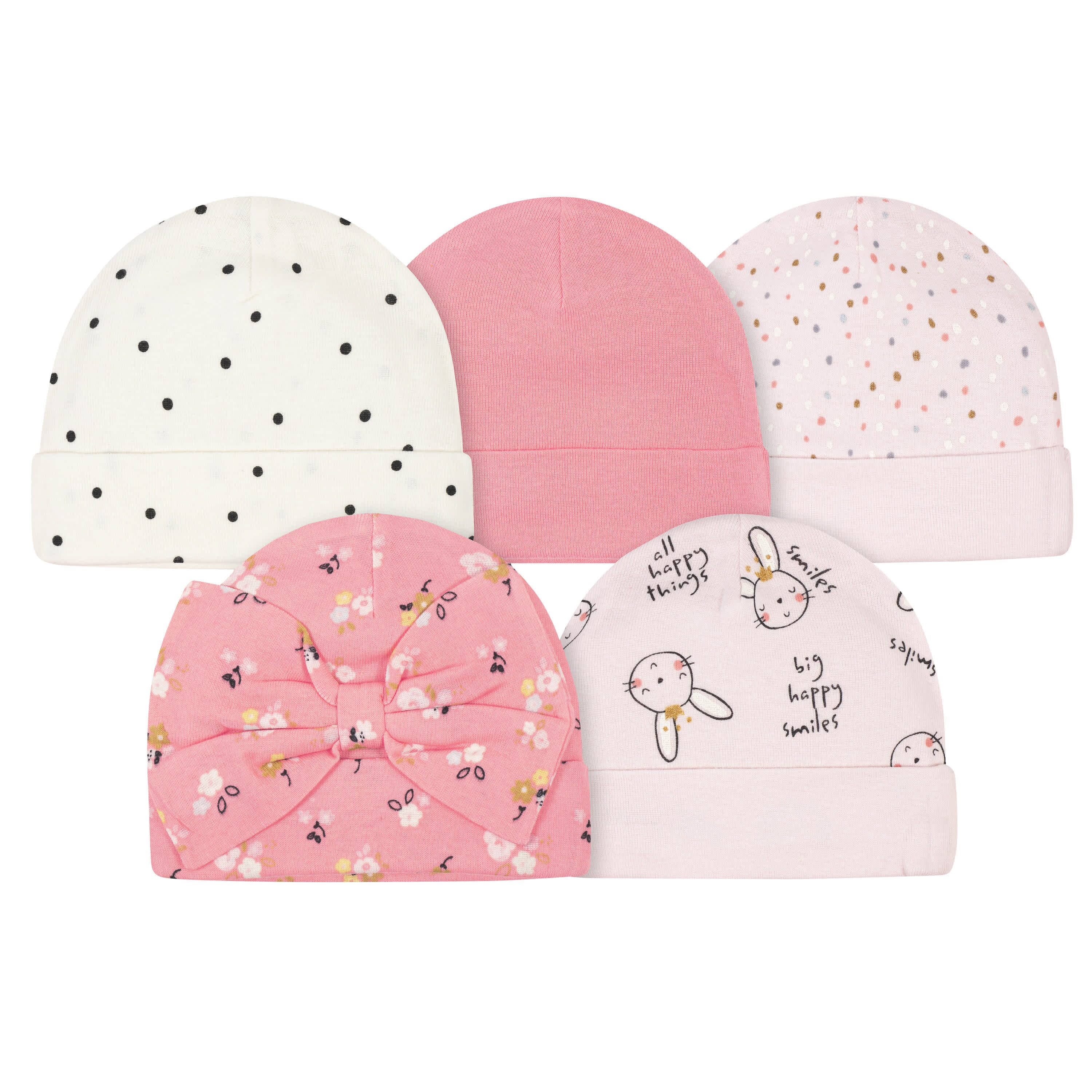 5-Pack Baby Girls Ballerina Caps-Gerber Childrenswear