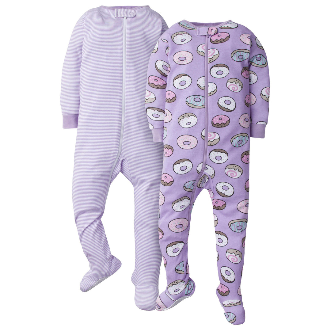 2-Pack Baby Girls Footed Union Suits - Donuts-Gerber Childrenswear
