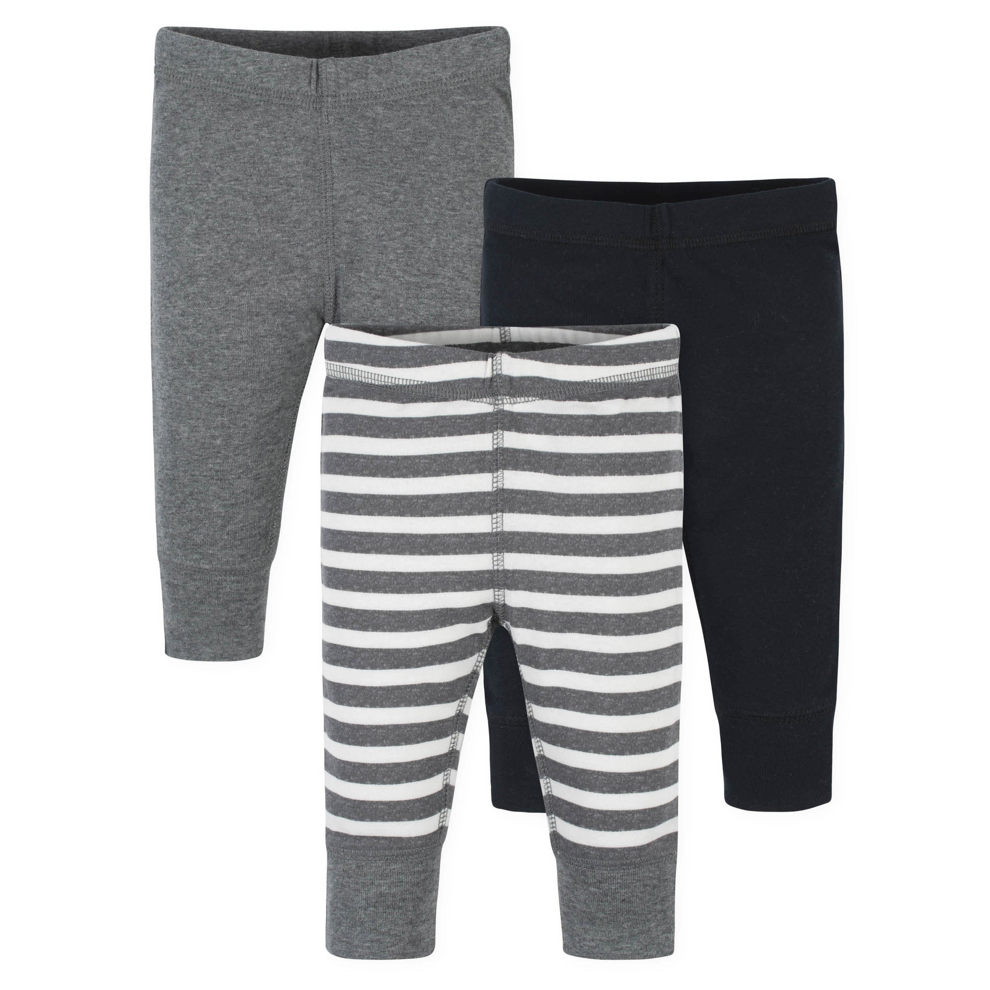 3-Pack Baby Neutral Stripe, Gray, & Black Pants-Gerber Childrenswear