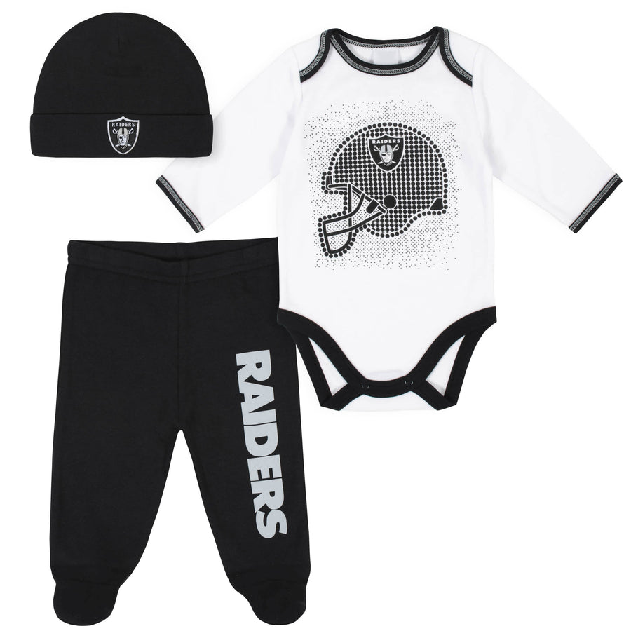 Las Vegas Raiders 3-Piece Baby Boys Bodysuit, Pant, and Cap Set-Gerber Childrenswear