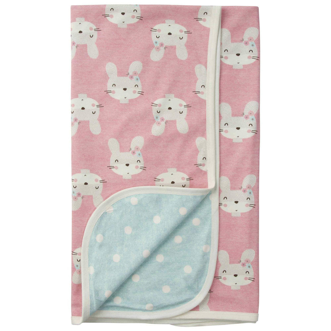 Gerber® Organic Baby Girls Bunny Reversible Knit Blanket-Gerber Childrenswear