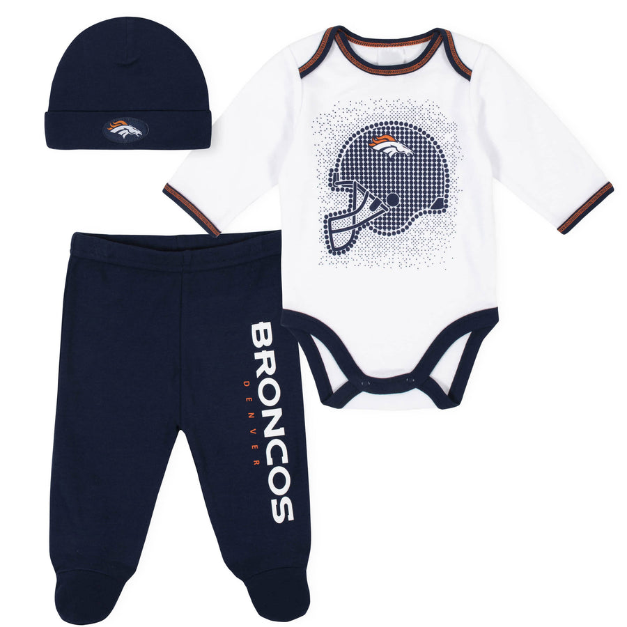 Denver Broncos 3-Piece Baby Boys Bodysuit, Pant, and Cap Set-Gerber Childrenswear