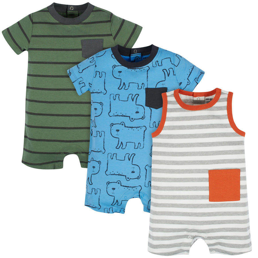 3-Pack Baby Boys Unbearably Cute Rompers