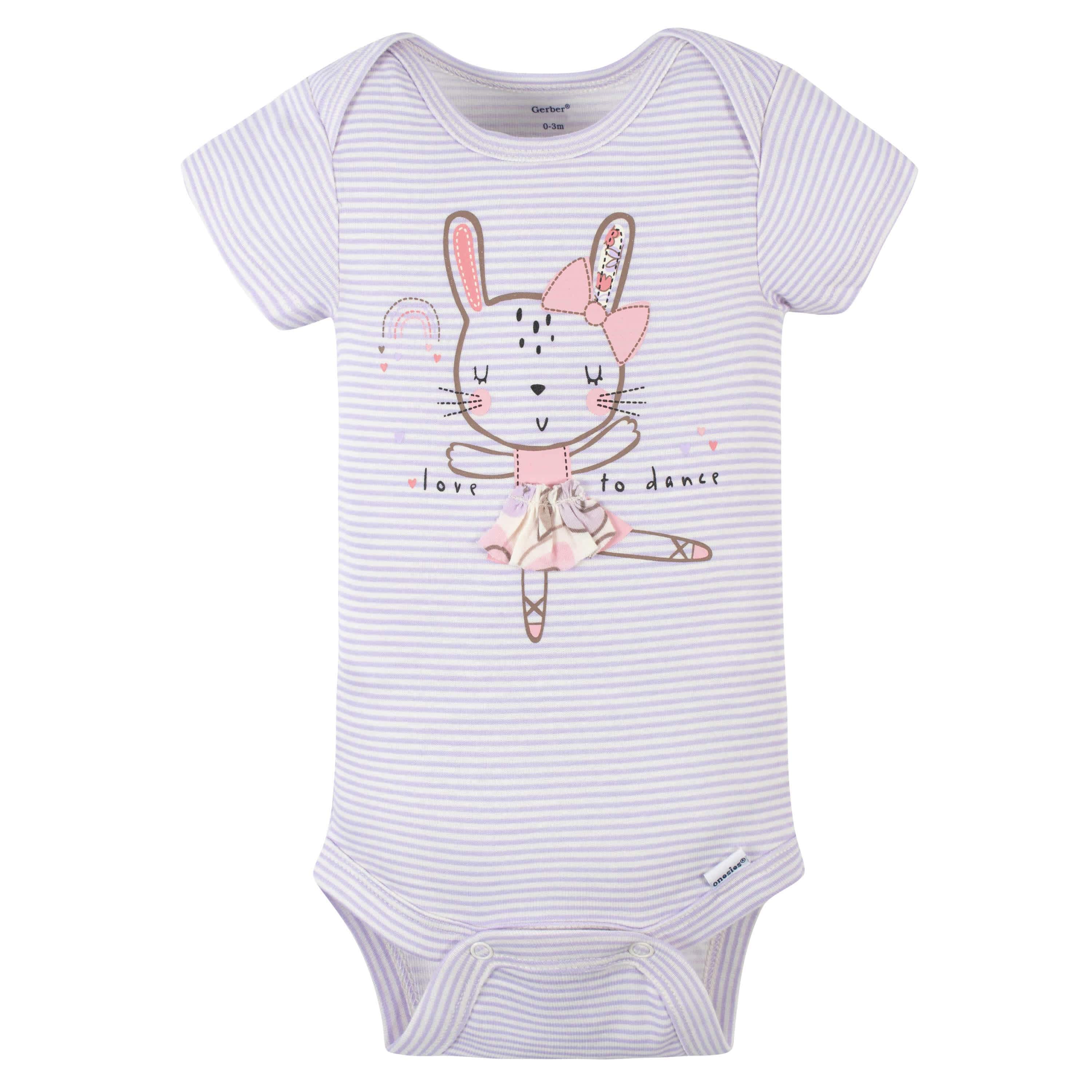 4-Pack Baby Girls Bunny Ballerina Short Sleeve Onesies® Bodysuits-Gerber Childrenswear