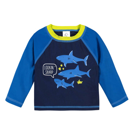 2-Piece Baby Boys UPF 50+ Shark Zone Rash Guard & Swim Trunks Set