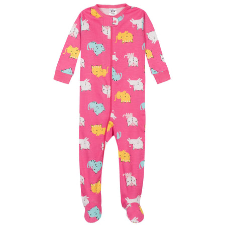 2-Pack Baby Girls Cats Snug Fit Footed Cotton Pajamas, 0-3M
