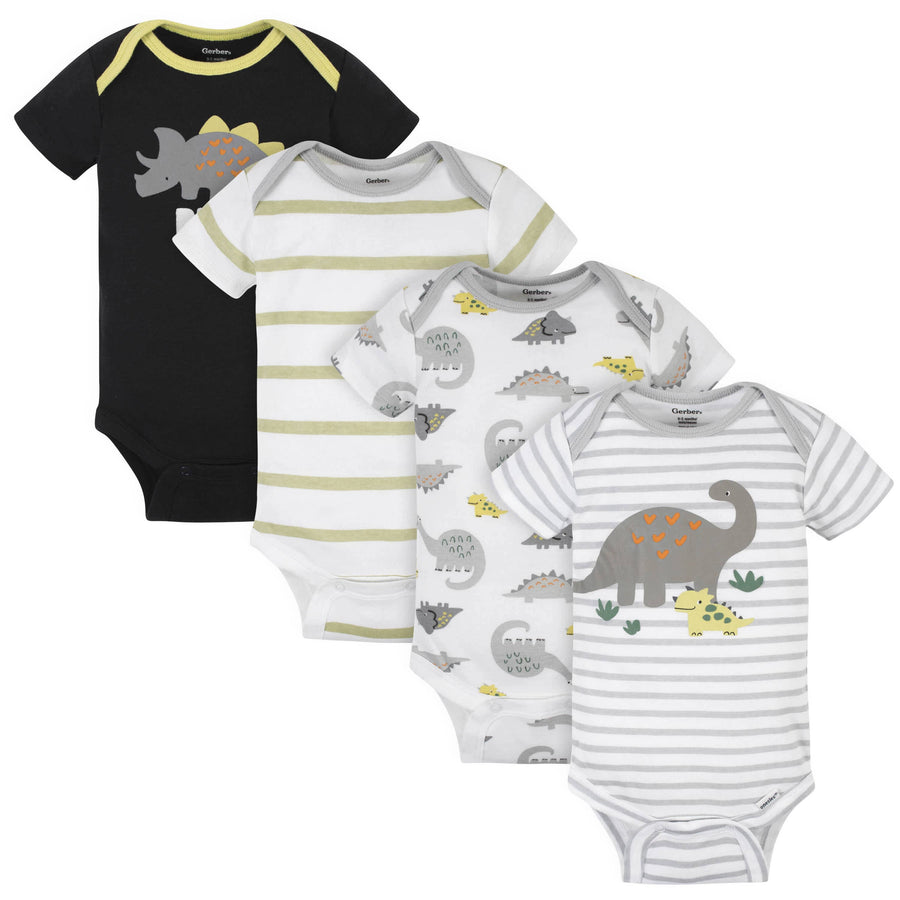 4-Pack Baby Boys Dinosaurs Short Sleeve Onesies® Bodysuits-Gerber Childrenswear