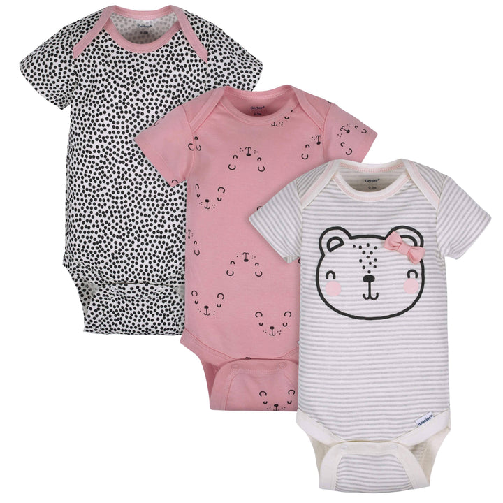 3-Pack Baby Girls Bear Short Sleeve Onesies® Bodysuits-Gerber Childrenswear