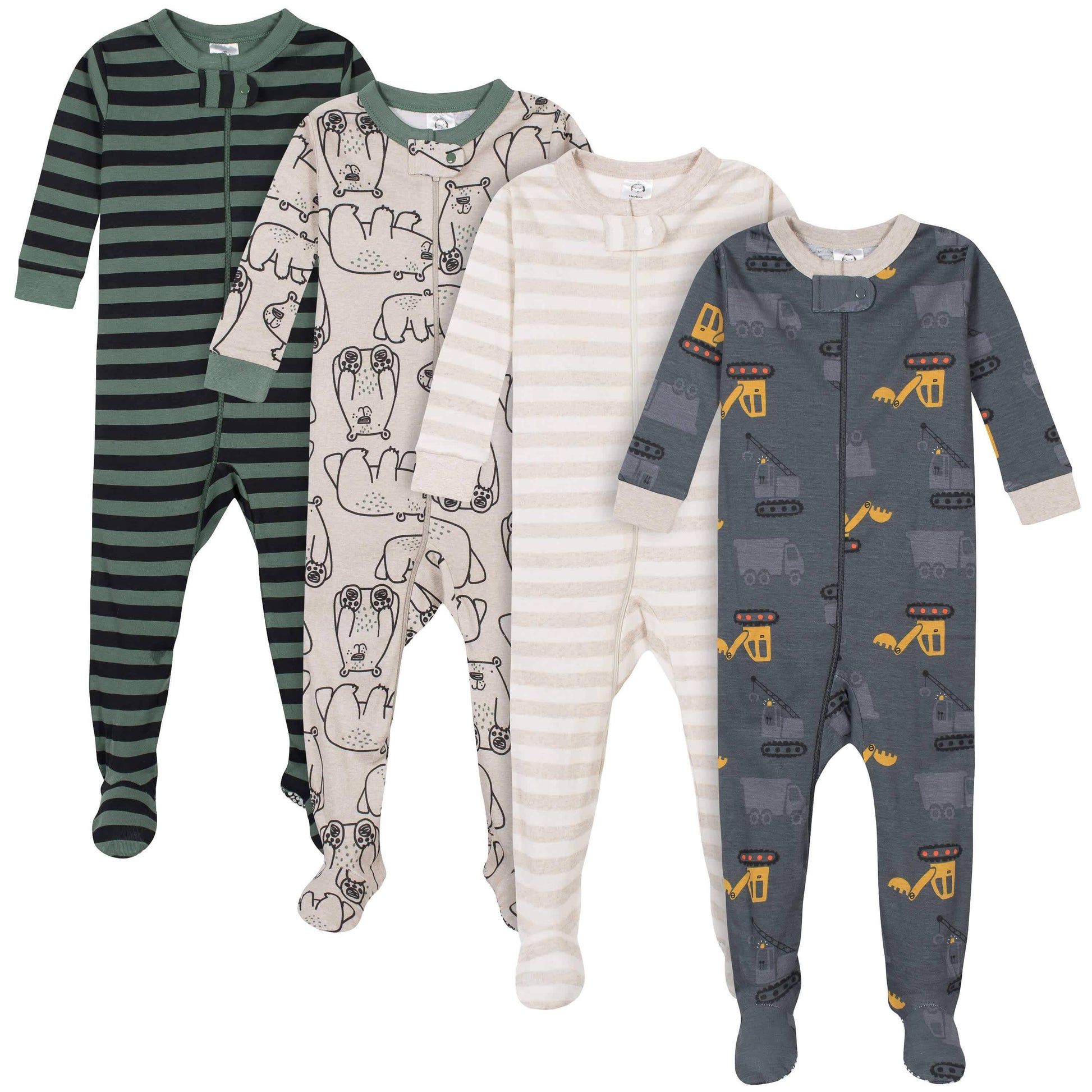 4-Pack Baby & Toddler Boys Bears & Construction Trucks Snug Fit Footed Cotton Pajamas-Gerber Childrenswear